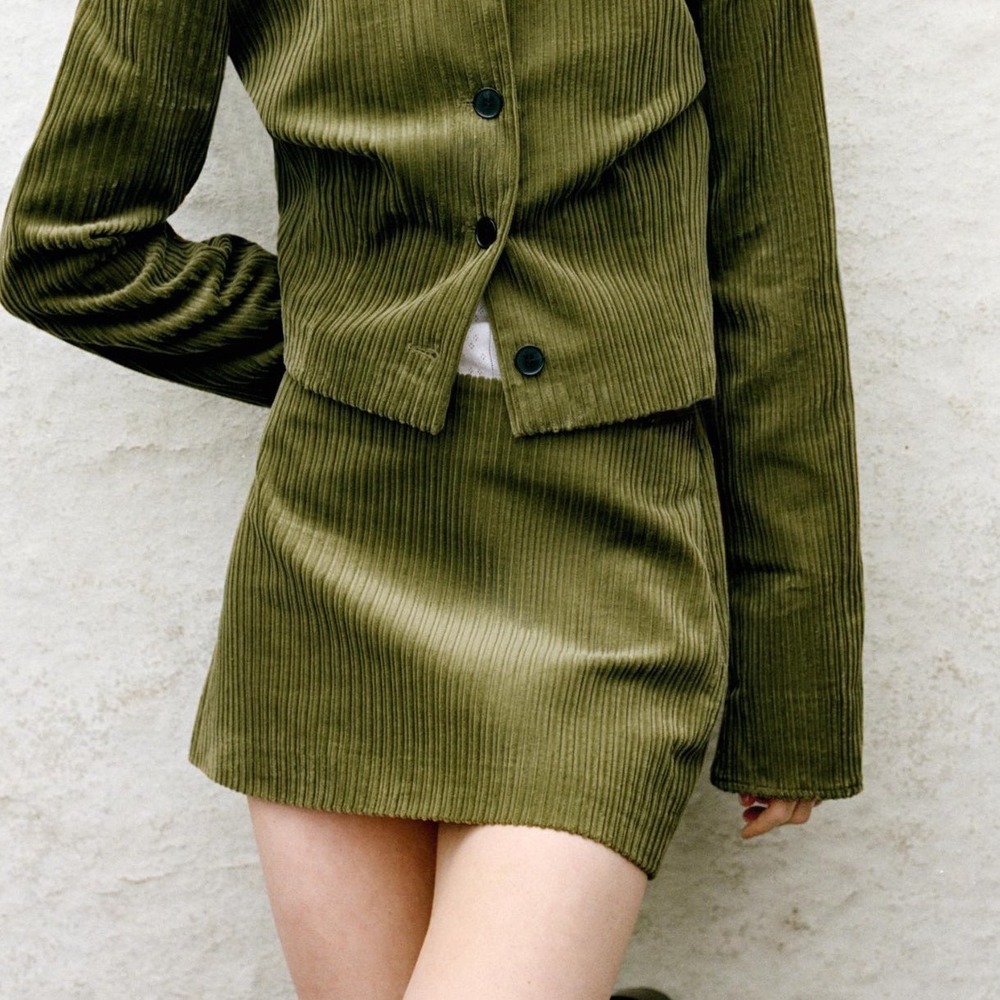 Zara Corduroy Mini Skirt Green XS NWT